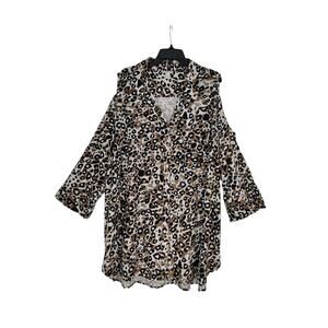 Cato Tunic Blouse Button‎ Front Animal Print Collared Coldshoulder Top Sz 26/28W